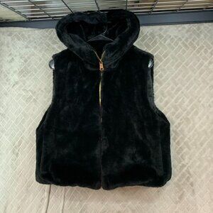 Love Poem by Block Womens M Hoodie Vest Jacket Fluffy Black Bunny Full Zip